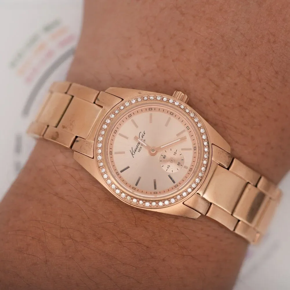 Kenneth Cole KC4791 Rose Gold Crystal Bezel Watch 28mm New Battery